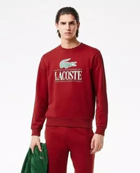 Толстовка из хлопкового флиса с логотипом бренда Lacoste, бордовый