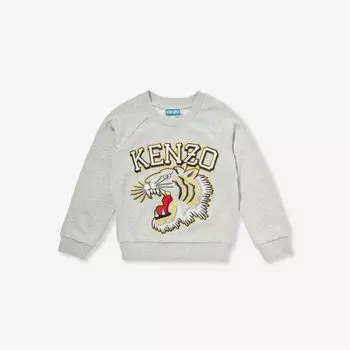 Толстовка из хлопкового трикотажа с тигровым принтом 4-12 лет Kenzo, серый