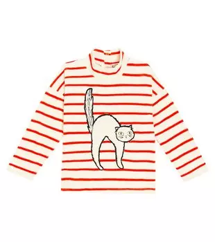 Толстовка из хлопкового велюра в полоску с аппликацией Mini Rodini, мультиколор