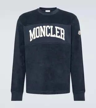 Толстовка из хлопковой махры с вышивкой Moncler, синий