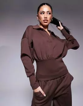 Толстовка из интерлока с зауженной талией шоколадного цвета ASOS DESIGN