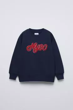 Толстовка из махровой ткани с лозуном ZARA, темно-синий