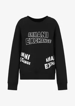 Толстовка из органического хлопка с круглым вырезом из ткани френч терри Armani Exchange, черный