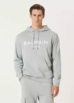 Толстовка из органического хлопка с принтом логотипа Balmain, серый