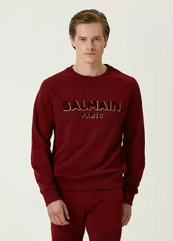 Толстовка из органического хлопка с темно-красным логотипом Balmain