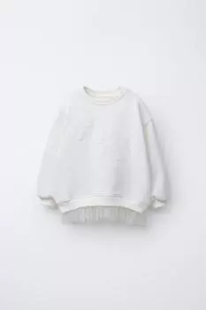 Толстовка из органзы с цветочным рисунком ZARA, устрично-белый