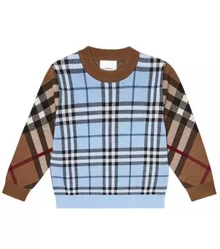 Толстовка из шерсти и хлопка в клетку Burberry Kids, мультиколор