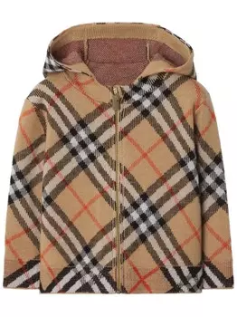 Толстовка из шерсти в винтажную клетку Burberry Kids, коричневый