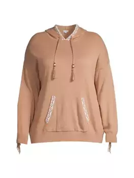 Толстовка из смесового хлопка с бахромой Minnie Rose, Plus Size, цвет camel