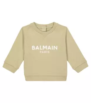 Толстовка из смесового хлопка с логотипом baby Balmain Kids, зеленый