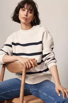 Толстовка из смесового хлопка с полосками нейтрального цвета Mint Velvet, бежевый