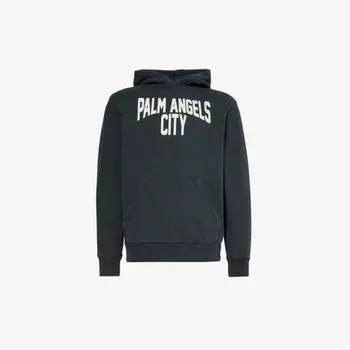Толстовка из стираного хлопка с фирменным принтом Palm Angels, белый