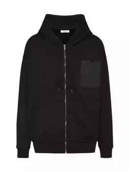 Толстовка из технического хлопка с застежкой-молнией и прорезиненным V-образным вырезом Valentino Garavani, черный