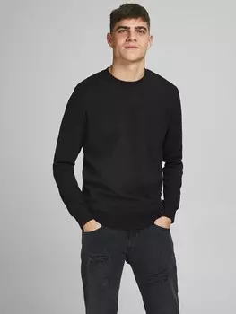 Толстовка Jack & Jones Basic Sweater Langarm Rundhals Pullover JJEBASIC, черный