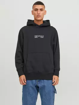 Толстовка Jack & Jones Design Hoodie Dropped Shoulder Sweater Pullover JORGRACIA, черный
