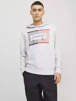 Толстовка Jack & Jones "JJCYRUS SWEAT HOOD: удобный смесовый хлопок с крутым резиновым принтом", универсальная толстовка: приятный свитер, белый