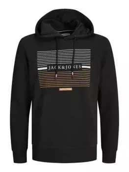 Толстовка Jack & Jones "JJCYRUS SWEAT HOOD: удобный смесовый хлопок с крутым резиновым принтом", универсальная толстовка: приятный свитер, черный