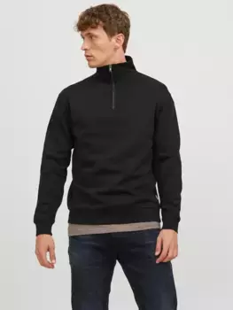 Толстовка Jack & Jones "JJEBRADLEY SWEAT HALF ZIP NOOS", с воротником стойкой, черный