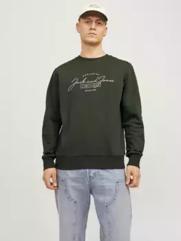 Толстовка Jack & Jones "JJFERRIS SWEAT CREW NECK", цвет Kombu Green Print:Big