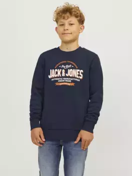 Толстовка Jack & Jones Junior "JJELOGO SWEAT CREW 2 COL 24/25 NOOS JNR", синий