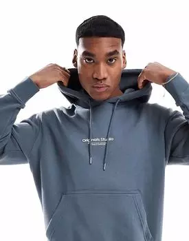 Толстовка Jack & Jones oversize в бирюзовом цвете с логотипом на груди