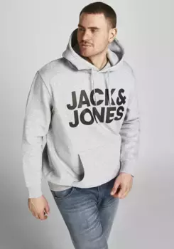 Толстовка Jack & Jones PlusSize с капюшоном "CORP LOGO SWEAT HOOD", размер до 6XL, цвет Hellgrau-Meliert