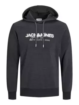 Толстовка Jack & Jones PlusSize с капюшоном "JJALVIS SWEAT HOOD PLS", цвет Black Detail:Melange