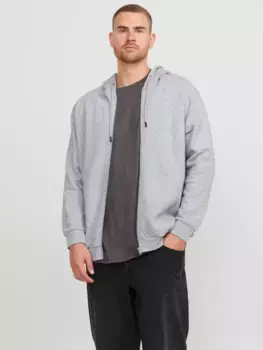 Толстовка Jack & Jones PlusSize с капюшоном "JJEBRADLEY SWEAT ZIP HOOD NOOS PLS", серый