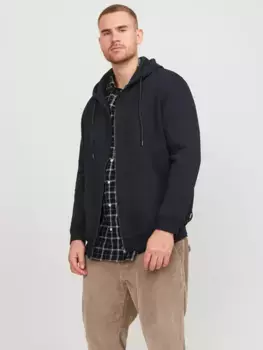 Толстовка Jack & Jones PlusSize с капюшоном "JJEBRADLEY SWEAT ZIP HOOD NOOS PLS", черный