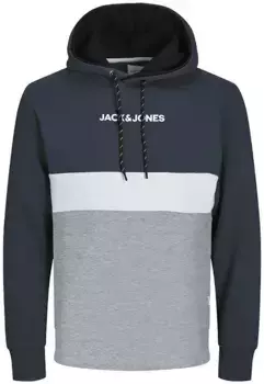 Толстовка Jack & Jones PlusSize с капюшоном "JJEREID BLOCKING SWEAT HOOD NOOS PLS", синий