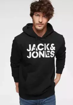 Толстовка Jack & Jones с капюшоном "CORP Logo Hoodie" и принтом логотипа, черный