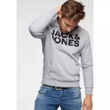 Толстовка Jack & Jones с капюшоном "CORP Logo Hoodie" и принтом логотипа, серый