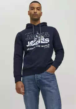 Толстовка Jack & Jones с капюшоном "JCOHUNT SWEAT HOOD LN", синий