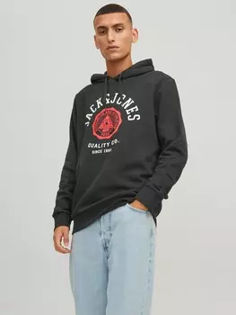Толстовка Jack & Jones Warmer Logo Print Hoodie Sweater Pullover JJELOGO, черный