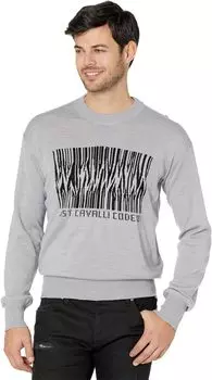 Толстовка Just Cavalli Tricot-Knit Sweater with Just Code Graphic, серый