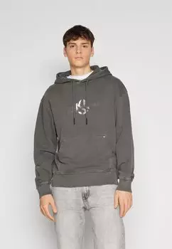 Толстовка Karl Lagerfeld Jeans RELAXED LOGO HOODIE, серый, окрашенный в готовом виде