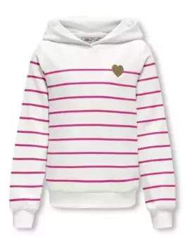 Толстовка KIDS ONLY с капюшоном "KOGADELLE L/S STRIPE HOOD CS SWT", цвет Cloud Dancer Stripes:Fuchsia Fedora