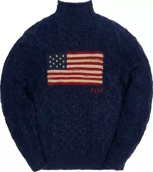 Толстовка Kith x Polo Ralph Lauren Marled Flag Roll Neck Crewneck 'Navy Melange', синий
