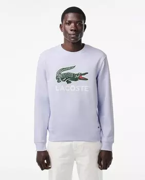 Толстовка классического кроя из хлопкового флиса Lacoste, светло-синий