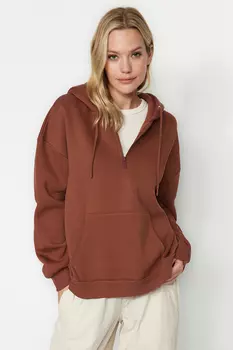 Толстовка - Коричневый - Oversize Trendyol, коричневый