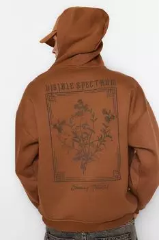 Толстовка - Коричневый - Oversize Trendyol, коричневый