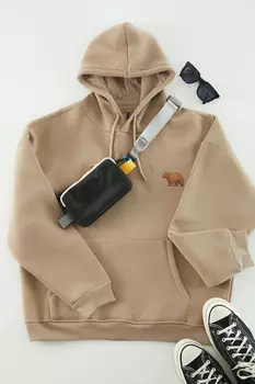 Толстовка - Коричневый - Oversize Trendyol, коричневый