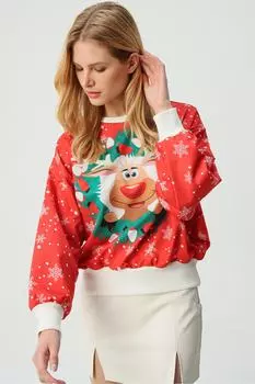 Толстовка - Красный - Свободный крой Trend Alaat Stili, красный