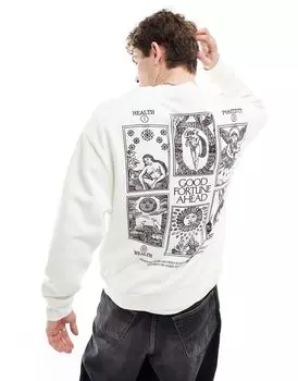 Толстовка кремового цвета оверсайз с принтом херувима на спине ASOS DESIGN