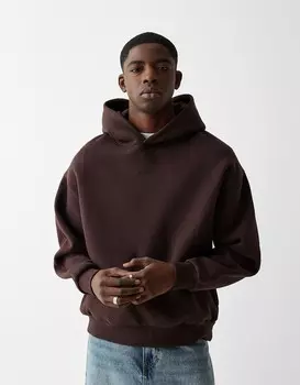 Толстовка квадратного кроя и капюшоном Bershka, коричневый