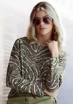 Толстовка LASCANA с эффектным принтом, костюм для отдыха, цвет Schwarz-Gemustert