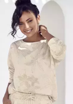 Толстовка LASCANA с цветочным принтом по всей поверхности, одежда для отдыха, костюм для отдыха, бежевый