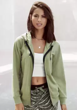 Толстовка LASCANA с капюшоном и молнией, костюм для отдыха, хаки