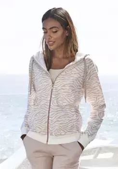 Толстовка LASCANA с капюшоном "Толстовка с деталями из розового золота" и боковыми карманами, костюм для отдыха, бежевый