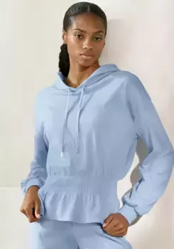 Толстовка LASCANA "толстовка с капюшоном", с эластичной сборкой на талии, одежда для дома, голубой